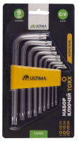 Набор ключей TORX Ultima, 9 шт в наборе, CrV, T10-T50, короткие - Комплектующие для окон и дверей